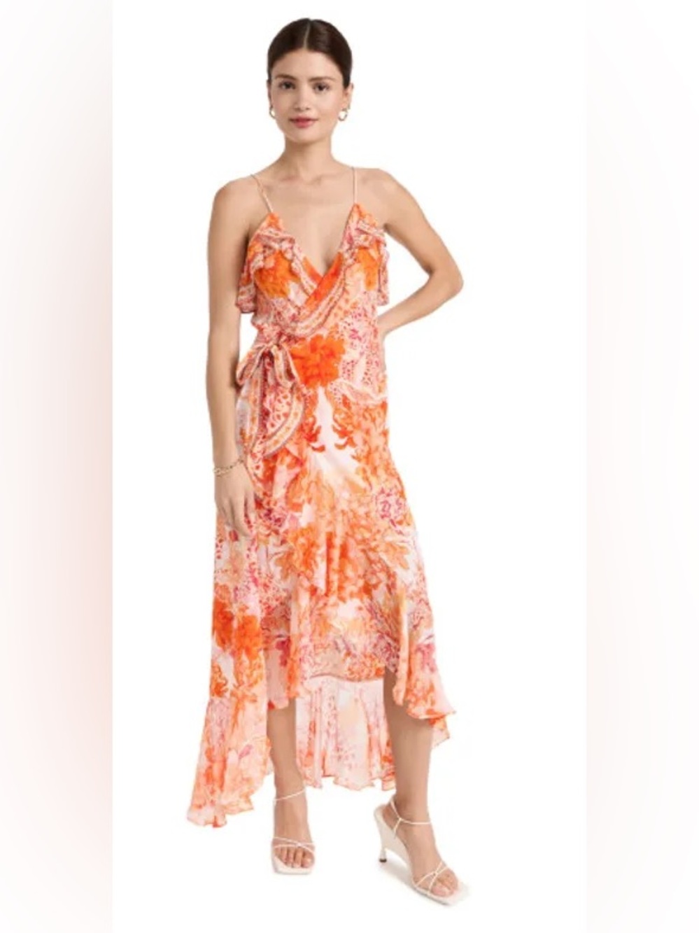 Camilla Dragon Mother Floral Orange Sleeveless Wrap Midi Dress